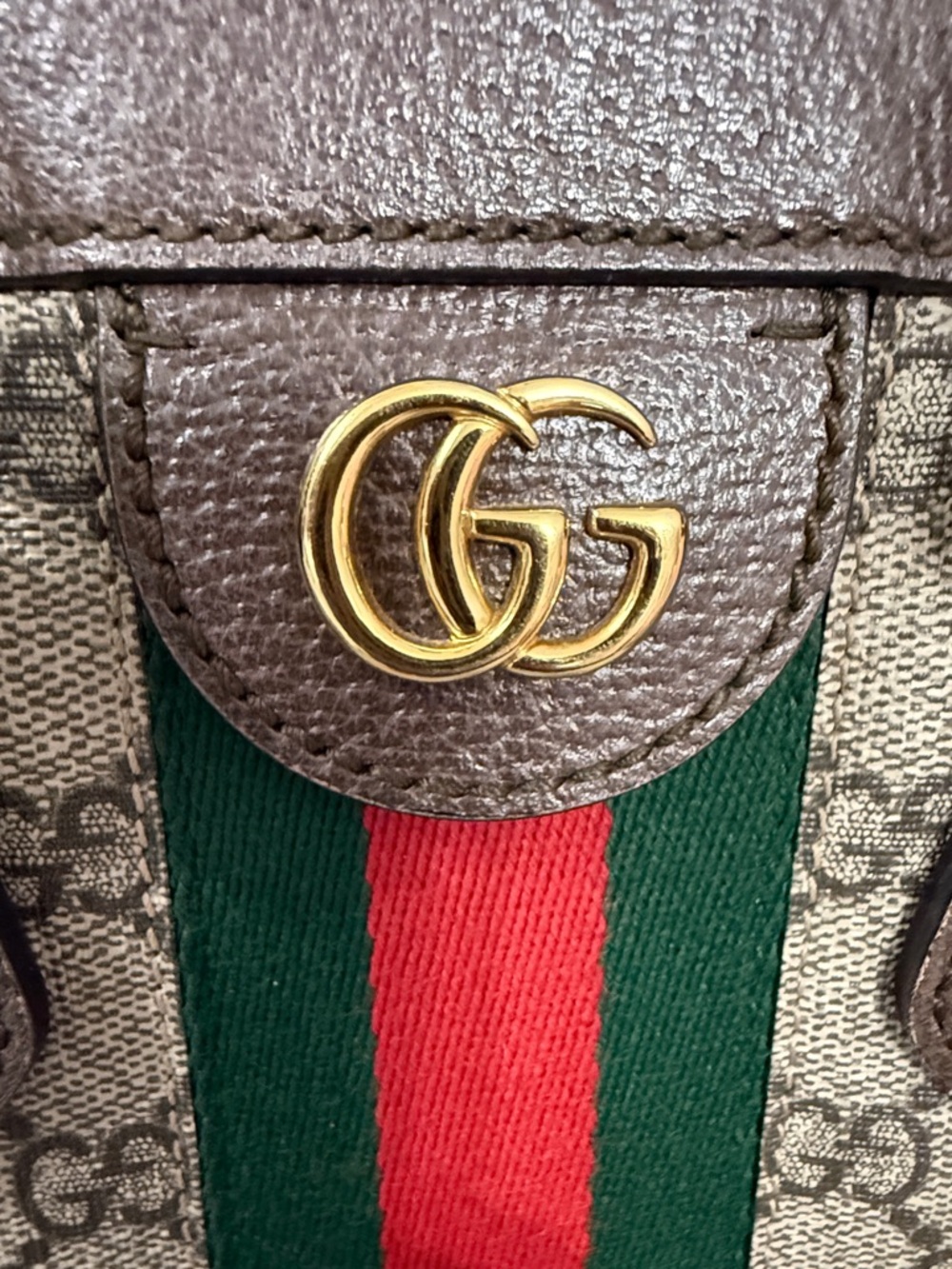 Gucci Brown GG Supreme Medium Canvas Tote with Green-Red Stripe - Picture 2 of 16